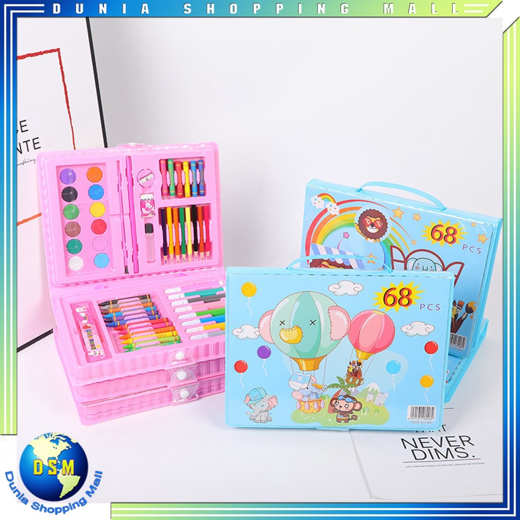 

DSM Drawing Set 68Pcs Oil Pastel Crayon 68 IN 1 Set Krayon Mewarnai dan Melukis Lengkap dengan Cat Air Alat Mewarnai Anak Anak Bentuk Koper