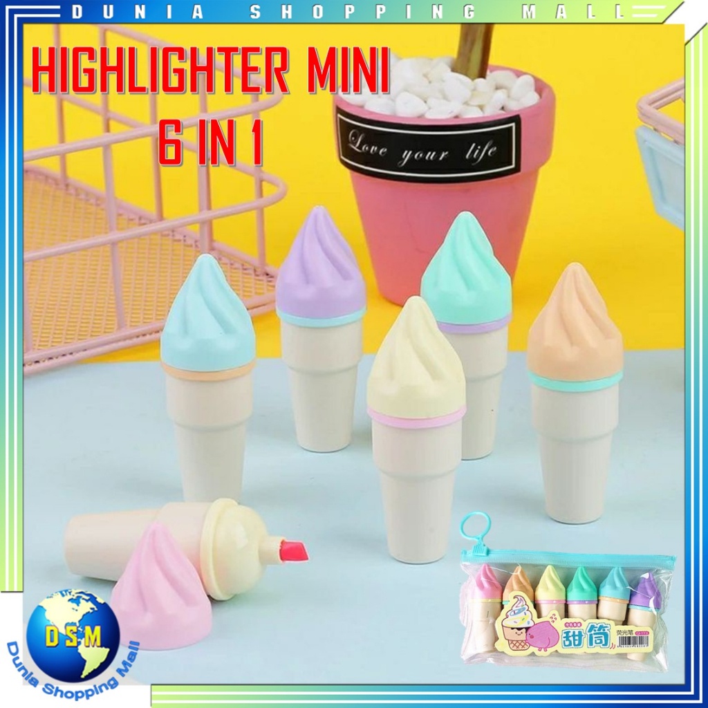 

DSM HighLighter Es Krim Cone 1 Set 6 Pcs Free Pouch Highliter Es Krim Cone Stationery Lucu Unik Penanda Buku Warna Warni Kado Viral Termurah
