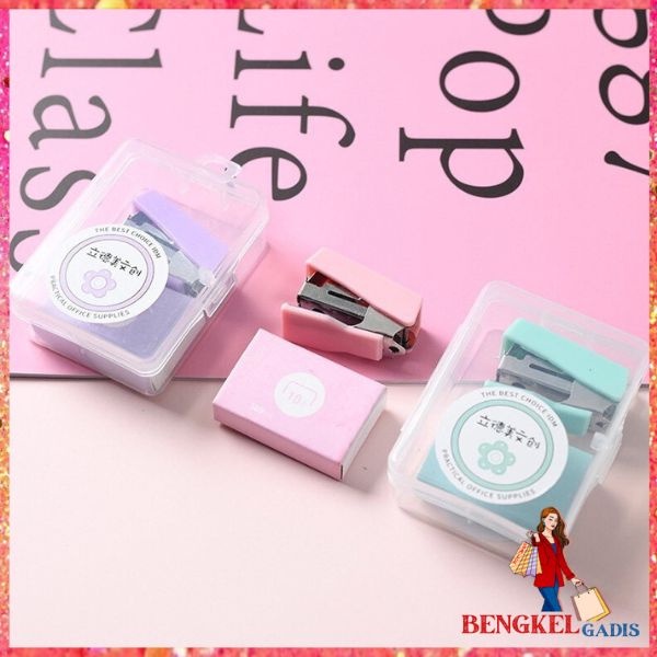 

BG Mini Stapler Set Macaron Color Staples Mini Ukuran Kecil Unik Kemasan Box Lucu Free Isi Warna Pastel Perlengkapan Kantor