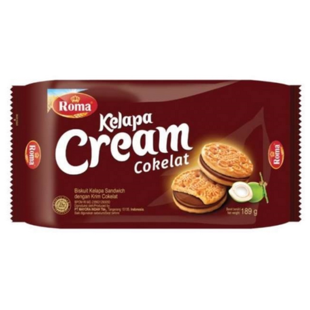 

ROMA BISKUIT KELAPA CREAM COKELAT 189 G ROMA COCONUT KRIM COKLAT