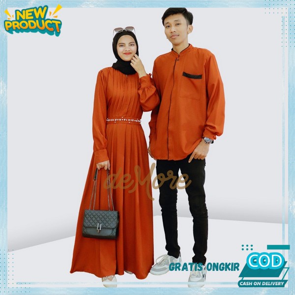 Gamis Couple Pasangan Gmis Cauple Keluarga Lebaran 2024 Baju Kapel Terbaru Lebaran Dress Kapelan Ser