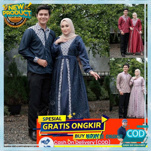 Couple Pasangan Mewah Idulfitri Setelan Dres Muslimah Couplean Terbaru 2024 Lebaran Dress Kapel Gami