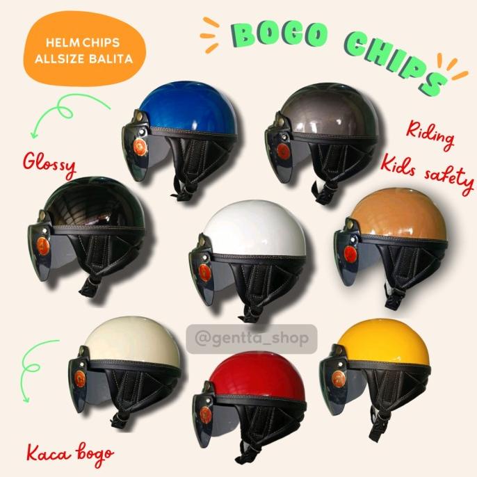 Helm Anak Bogo Polos Glossy - Helm Retro Laki Laki Cewe Batok Helm Sni