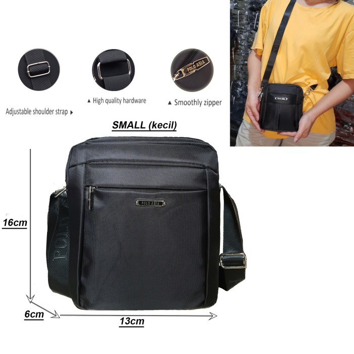 tas selempang pria Tas Selempang Pria Polo Asia E003 iMPORT Sling bag Hitam Kecil(J2T6) KEKINIAN tas