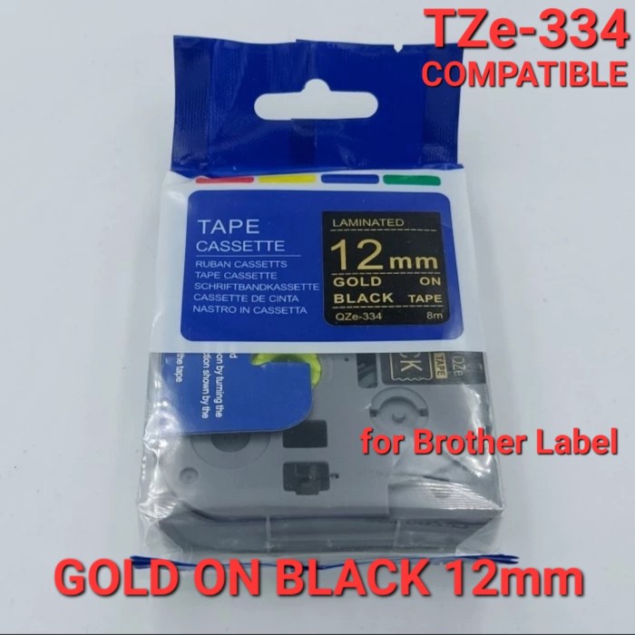 

AVPRO TZe-334 Label Tape Replacement Brother Gold on Black 12mm 8m