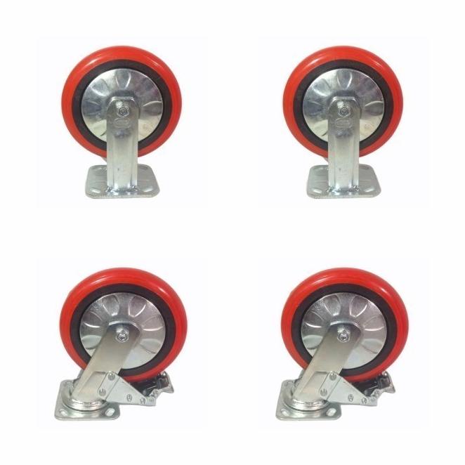 Roda Troli 6 Inch Pu Heavy Duty Merk Hod 1 Set (2 Mati 2 Hidup Rem)