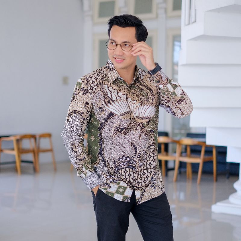 Kemeja Batik Pria Slimfit Lengan Panjang Motif Ranggatuk Hijau Botol Baju Batik Pria Slimfit Lapis P