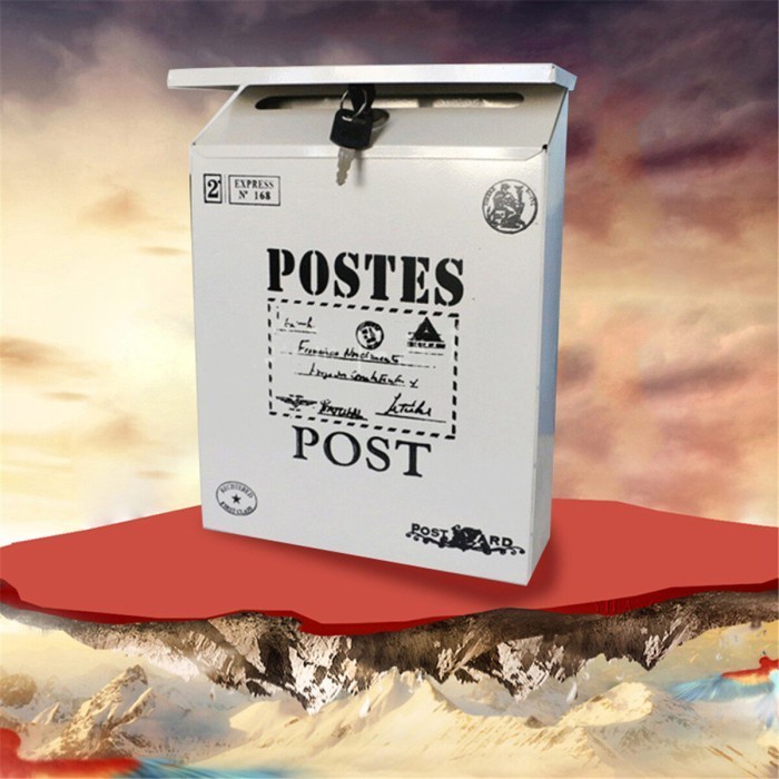 Kotak Surat - Kotak Surat Besi Antik 4 Warna Dekorasi Pos Kunci + Koran Rum