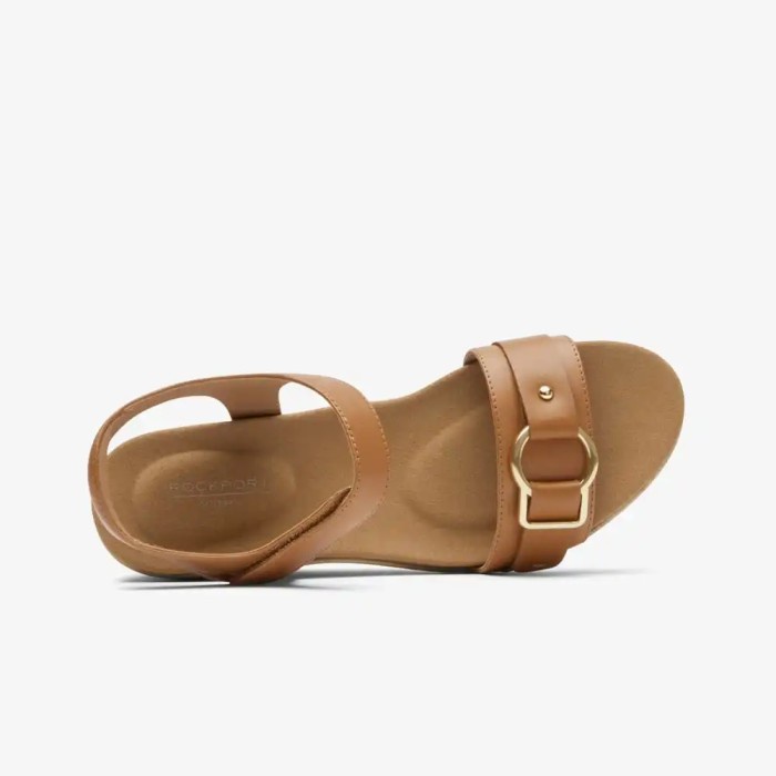 Rockport Briah Ii Two Band Original Sandal Wedges Wanita Leather - Tan
