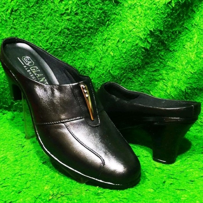Sandal Slop Wanita Hak 5Cm Kulit Asli Sandal Wanita