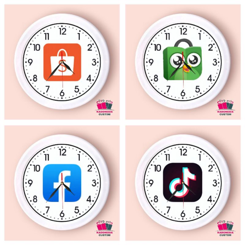 Jam dinding kaca custom logo gambar shopee tiktok marketplace lampu LED gift hadiah kado souvenir ul