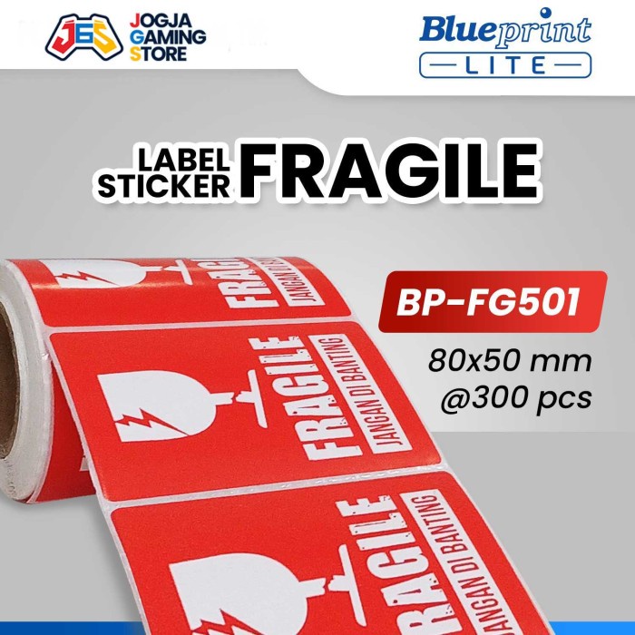 

] Sticker Label Fragile Jangan dibanting 80x50 BLUEPRINT FG501 isi 300