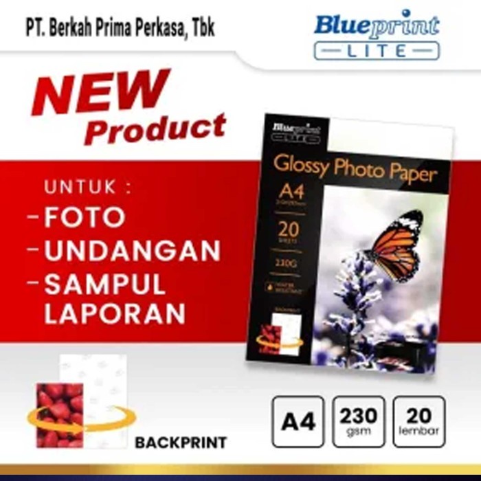 

*#*#*#] Kertas Foto Glossy Photo Paper BLUEPRINT Lite A4 230 gsm - Kupu-kupu