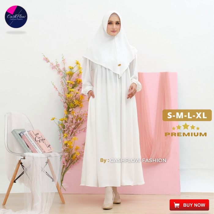 Baju Gamis Wanita Warna Putih Polos Terbaru Set Hijab Khimar Muslim