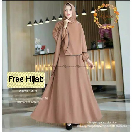Khanza-Gamis Dress Syari Wanita Polos Busui Jumbo Milo Coklat Mocca Ready