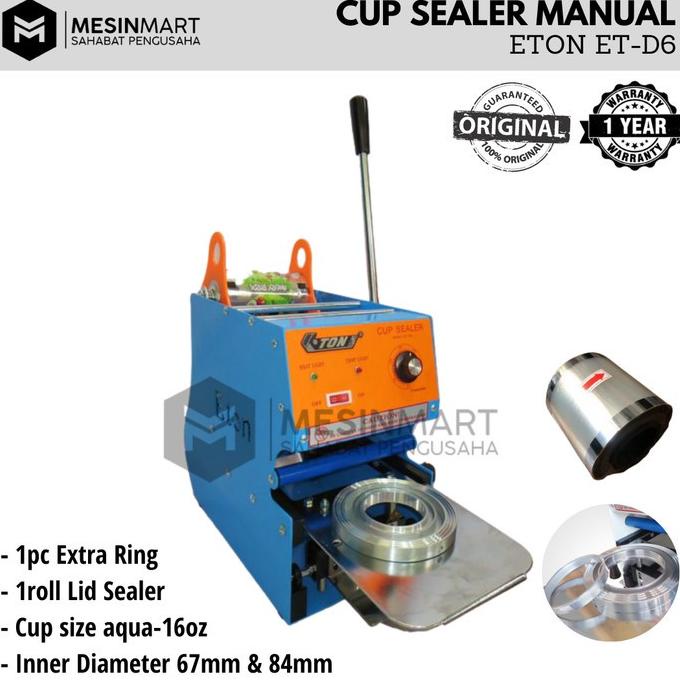 Cup Sealer Eton Et D6 Press Gelas Aqua Et-D6 + Free 1 Roll Plastik Lid