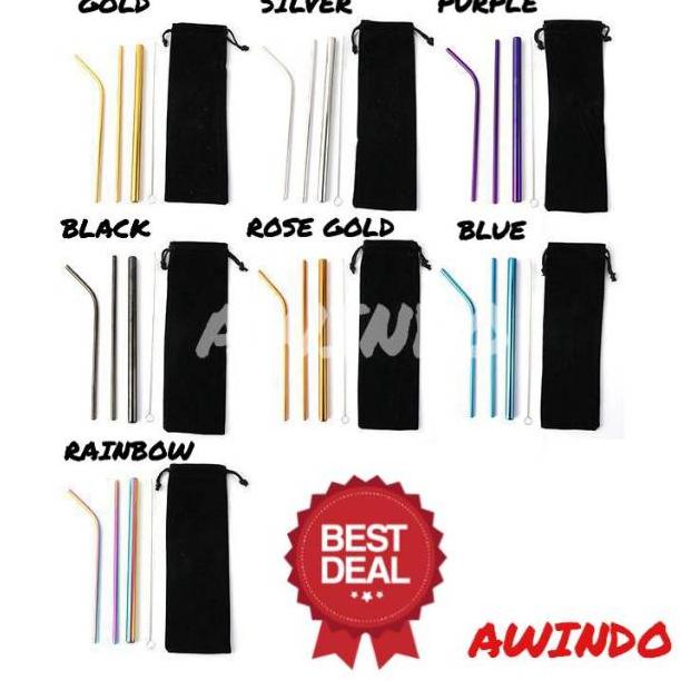 

SEDOTAN STAINLESS STEEL SET 5 in 1 STAINLESS STRAW ALAT MINUM STAINLESS STRAW REUSABLE