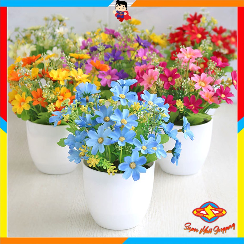 SMS Ornamen Pot Tanaman Bunga seruni Dekorasi Tanaman Hias Tanaman Plastik Pot Bunga Hias BUNGA 08