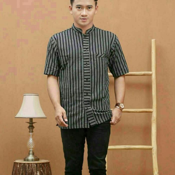Baju Adat Jawa Pria Kemeja Surjan Lurik Lengan Pendek Katun Tenun Atbm