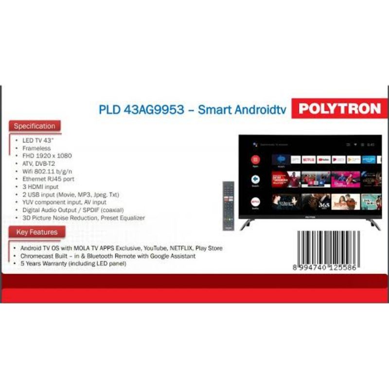 LED TV Android POLYTRON 43 inch 43AG9953 USB MOVIE HD 43 AG 9953