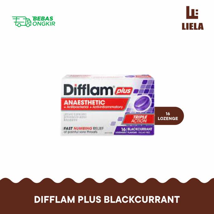 Difflam Plus Blackcurrant- Pereda Nyeri Tenggorokan Lozenge 16 Ori