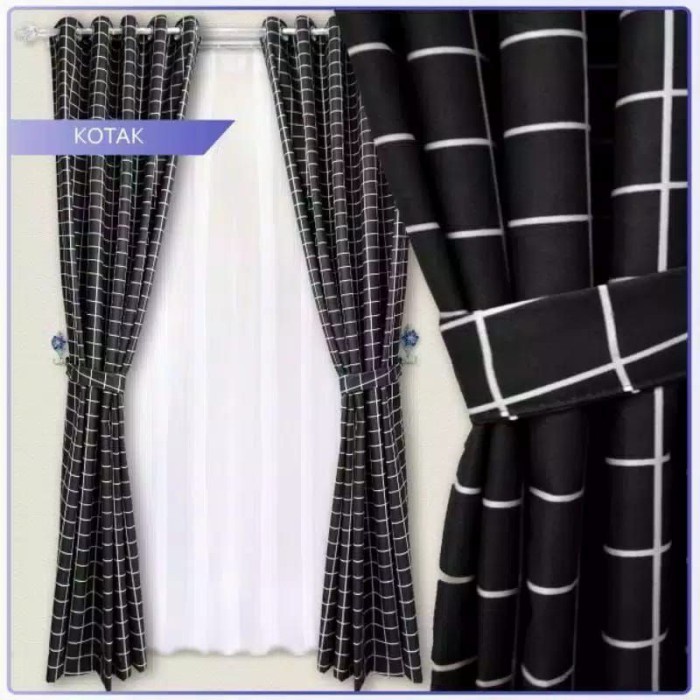 gorden hordeng jendela minimalis murah katun motif kotak kotak