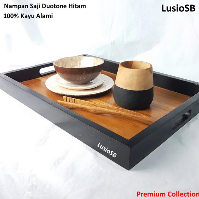 Nampan Kayu Saji Premium Duotone Hitam / Nampan Besar / Wooden Tray