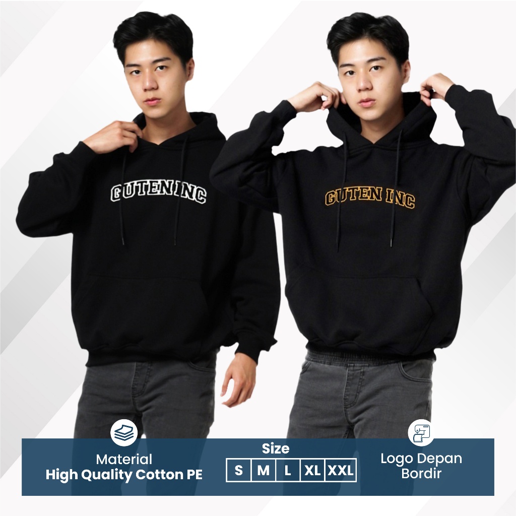 Promo Mega Sale 1.1 // Guteninc - Sweater Hitam Bordir Pria OG COLLEGE BLACK HOODIE 1