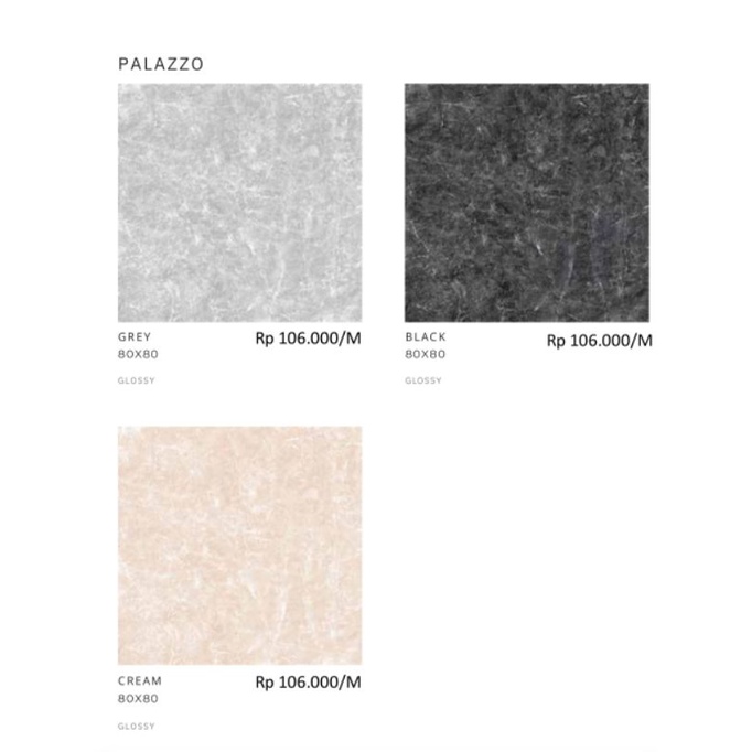 Granit Glossy Palazzo Cream/Abu/Hitam Ukuran 80x80 by Platinum/Granit Kualitas 1 Grade A/Granit Untu