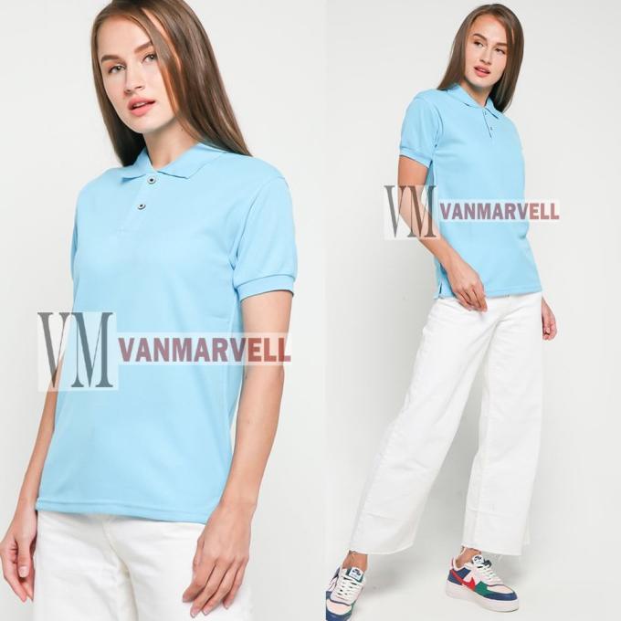Kaos Polo Shirt Polos Soft Blue - Kaos Polos Berkerah Biru Muda