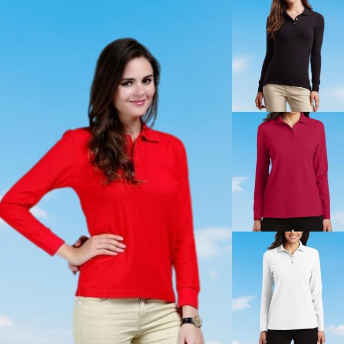 Baju Kaos Polo Kerah Wanita Lengan Panjang/Kaos Polos Wanita/Kaos Polo