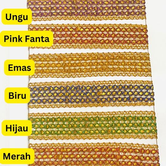 

Renda India Glitter Emas per 1 pack 20 yard Renda Bordir Gold 5 cm