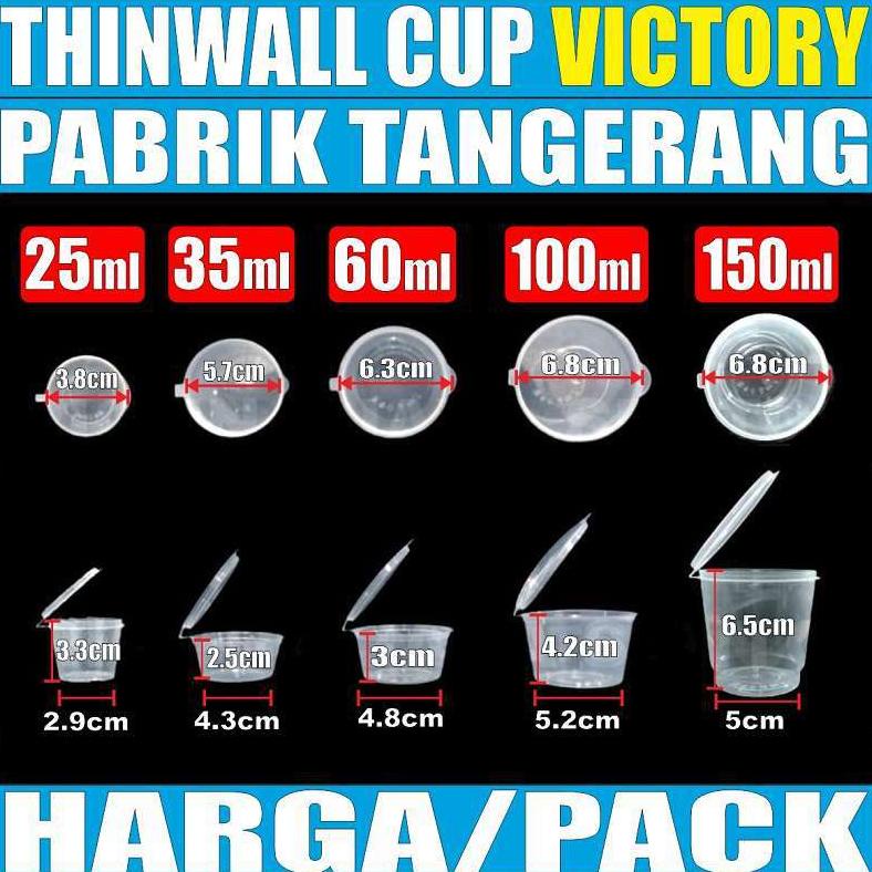 Ready(COD) Thinwall Cup 25ml 35ml 60ml 100ml 150ml Per Pack Bulat Cup Sambel n Cup Puding Plastik Var