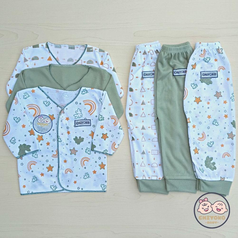 Terlaris 18 Pcs / 9 Stel Baju Bayi Celana Bayi Setelan Baju Bayi Baru Lahir Serian Hijau Chiyoko Bab