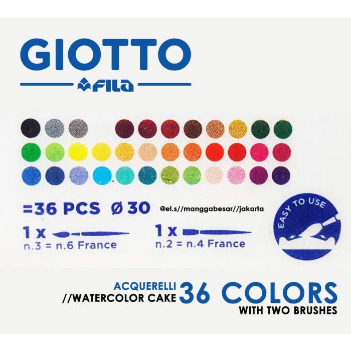 

GIOTTO ACQUERELLI 36 WARNA ( WATER COLOR CAKE / CAT AIR ) ORIGINAL TERBARU