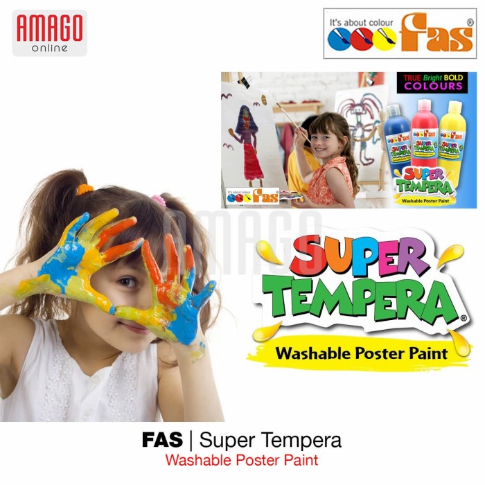 

FAS - SUPER TEMPERA WASHABLE POSTER PAINT - 500 ML - PILIH WARNA ORIGINAL TERBARU