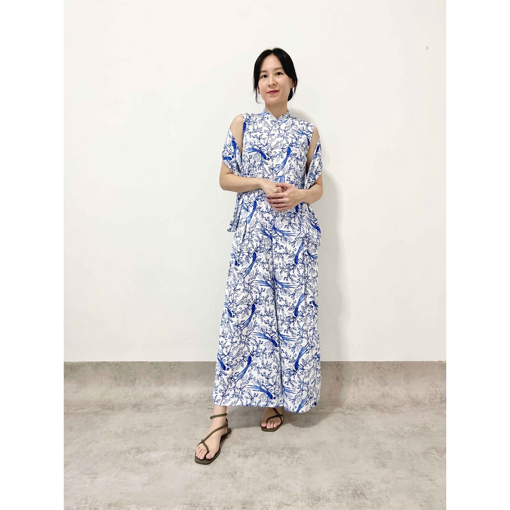 Xuan Qipao Jumpsuit Blue Dotdtails - Jumpsuit Qipao