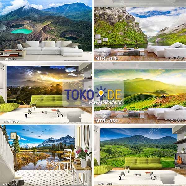 Promo 3D Custom Wallpaper Dinding Stiker Pemandangan Laut Gunung Danau Sawah