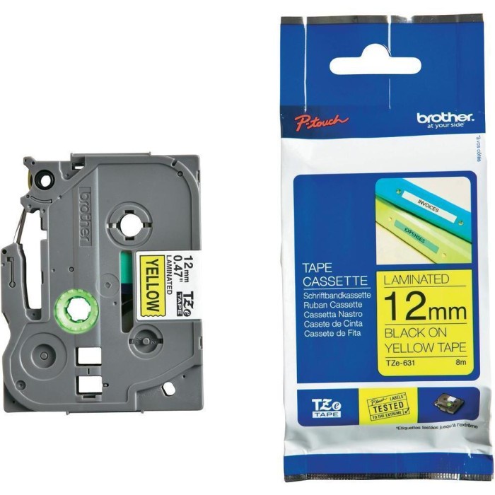 Brother Label Tape Tze-631 12Mm Black On Yellow Tze 631 - Label Print Ready