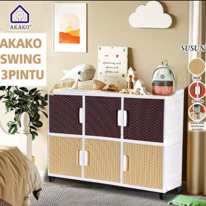 LEMARI PLASTIK 3 PINTU 2 SUSUN LEMARI PAKAIAN LEMARI BUKU BUFFET