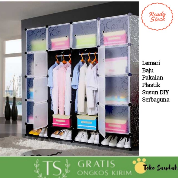 LEMARI BAJU PAKAIAN PLASTIK SUSUN DIY ALMARI PAKAIAN PLASTIK SERBAGUNA