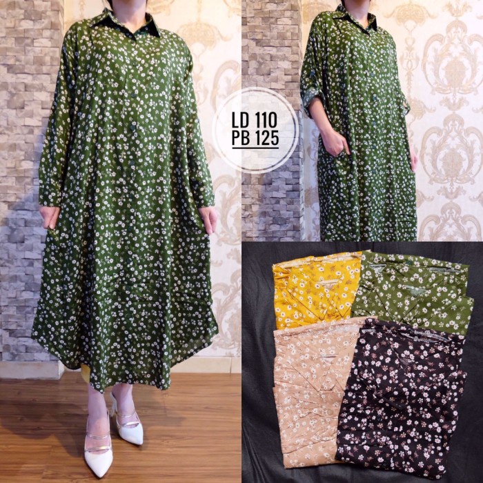 Semi Gamis Kemeja Motif Bunga Kecil Ready