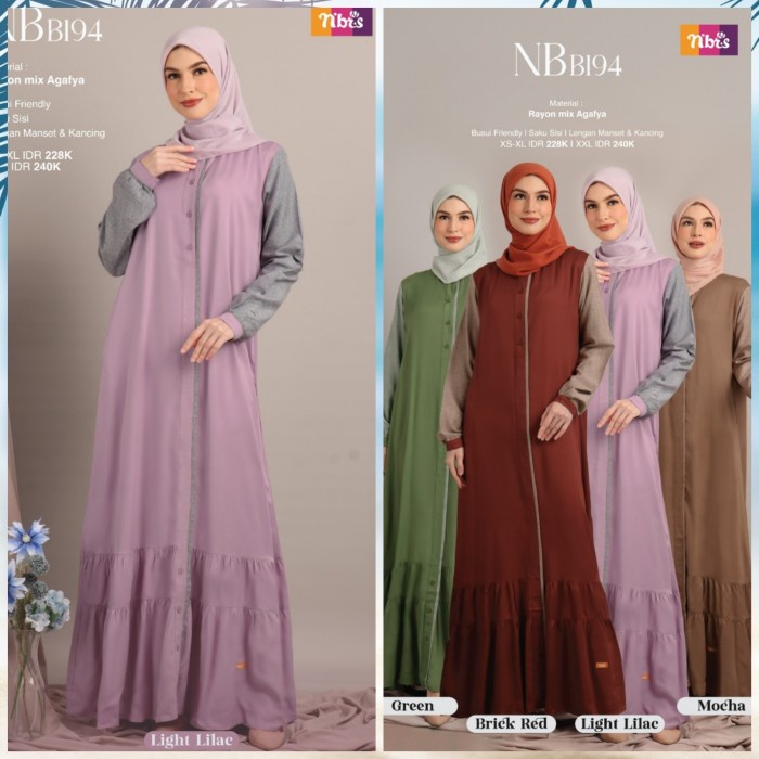 Gamis Nibras NB B194 Warna Ungu Light Lilac Dress Cantik Busui Branded