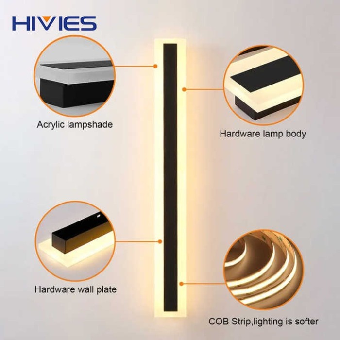 Lampu Tempel Dinding Outdoor Panjang Linear Anti Air Cahaya Kuning