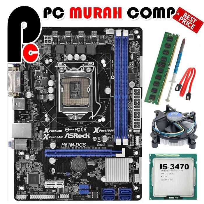 MOBO MAINBOARD MOTHERBOARD LGA 1155 H61 PAKET PROCESSOR