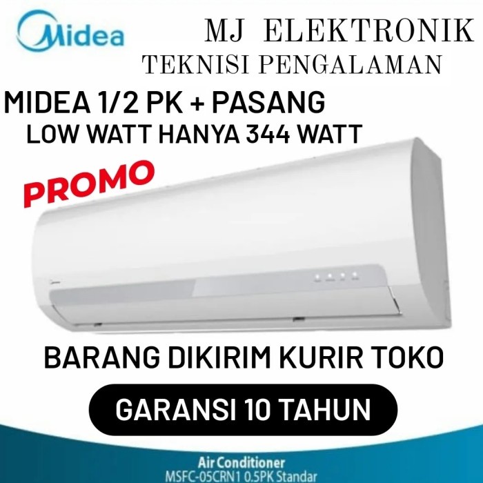 Ac Midea 1/2 Pk Low Watt Paket Pasang Ready