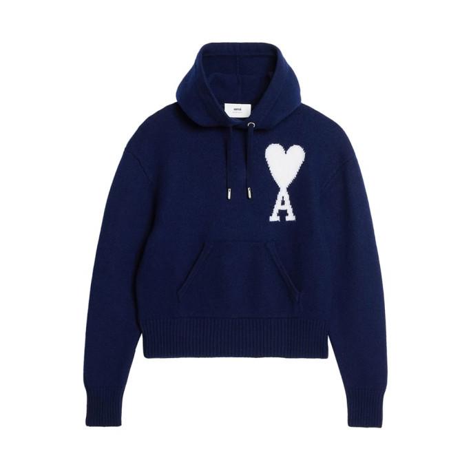 AMI Paris Paris De Coeur Oversized Hoodie Navy White