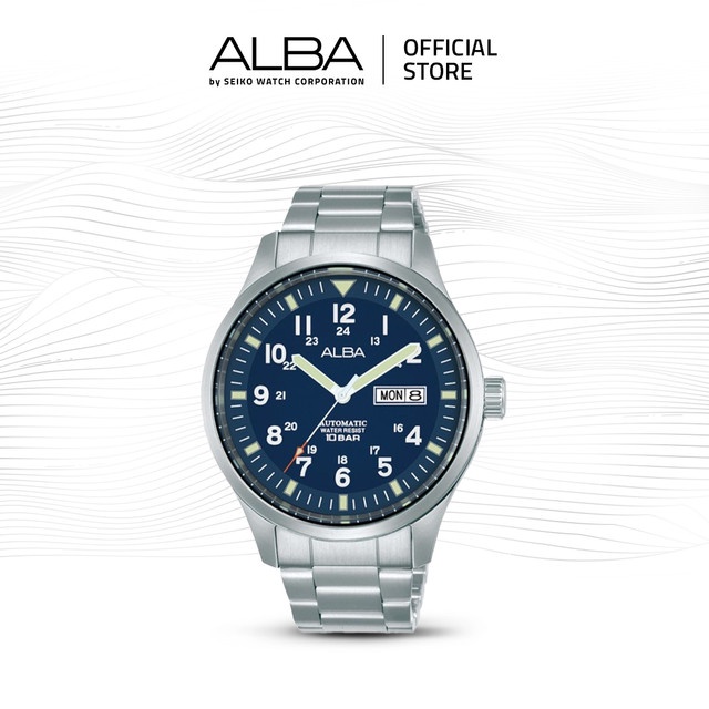 Alba Mechanical Jam Tangan Pria Field AL4211 / AL4211X1 Automatic Blue Dial Stainless Steel Strap Wa