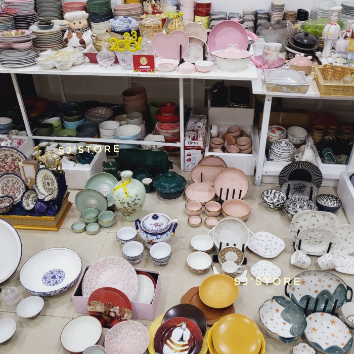 ,,,,,,,] Piring Mangkok Keramik Impor Cantik Polos Motif Besar Medium Kecil 003