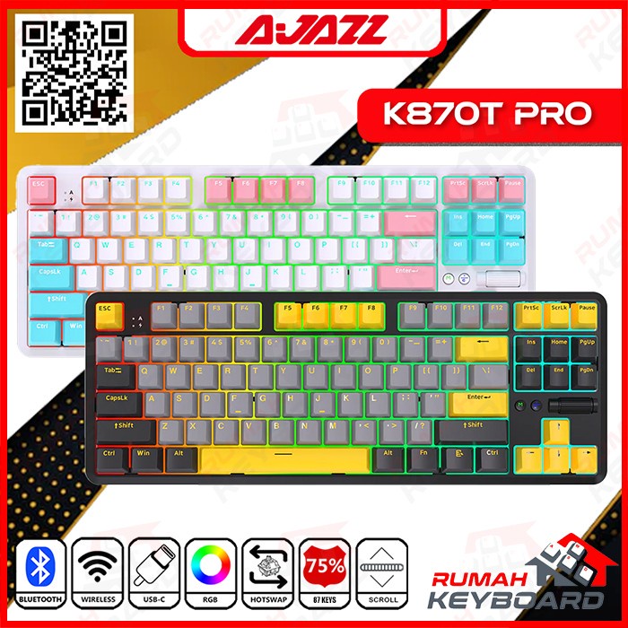 MECHANICAL KEYBOARD - AJAZZ K870T PRO - 75% - 3 MODE - HOTSWAP - RGB